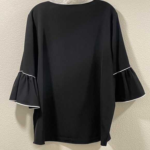 CALVIN KLEIN 3/4 Ruffle Bell Sleeve Oversize Blouse, Black - XL - Picture 2 of 7